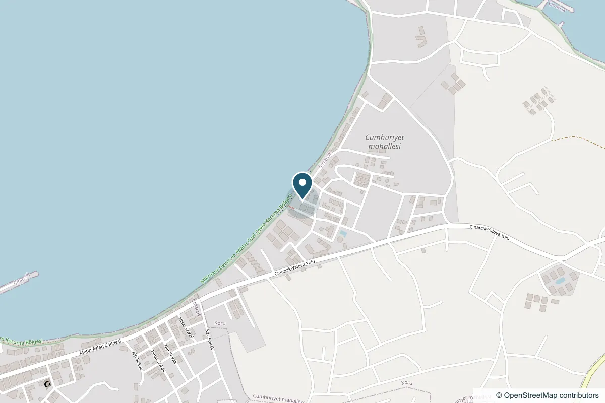 Grand Koru Otel Beach konumunu gösteren harita, Koruköy sahili